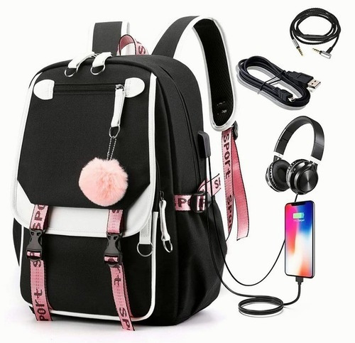 Mochila Criativa Juvenil De Estilo Coreano, Bolsa Usb Port C