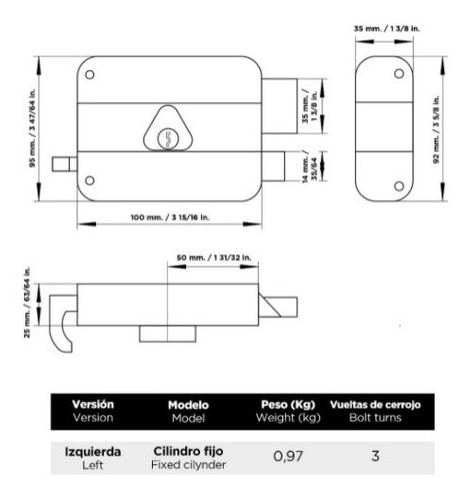 Imagen 7 de 8 de Cerradura 5000 Cilindro Cisa Fijo Izquierda 60 Mm 2 Llaves