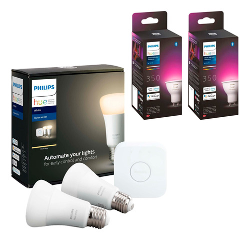 Kit Philips Hue Bridge +2 Hue Calidas +2 Hue Colores Gu10 