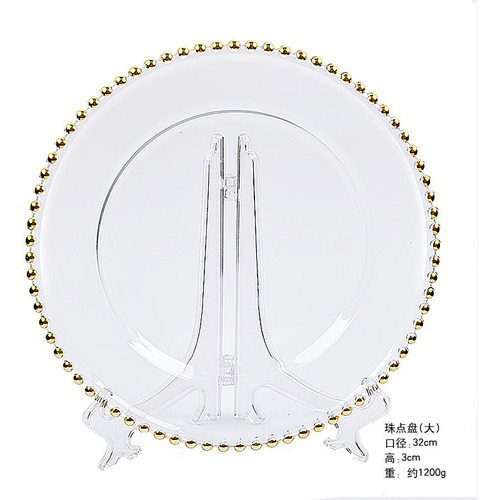 Plato De Perlas, Plato De Cuentas Dorado De Cristal