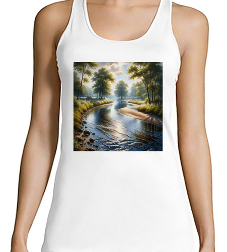 Musculosa Mujer Río Fluir Estilo Realista Paisaje M1