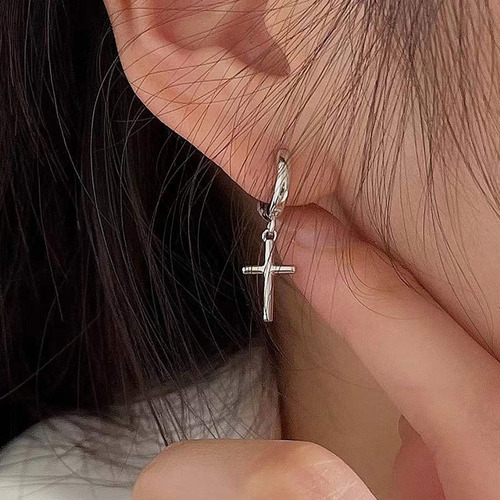 Pendientes Unisex De Plata De Ley 925 Con Forma De Cruz De P