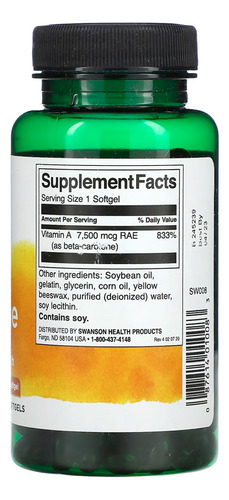 Beta-caroteno 7,500rae Mcg Swanson 300softgels Importado