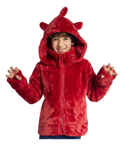 Chamarra Teddy 3d, Con Capucha, Color Rojo, Mod. 1003133