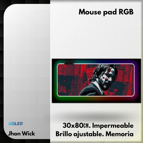 Mouse Pad Rgb 30x80cm John Wick Impermeable Brillo Ajustable
