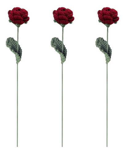 Ramo De Flores De Ganchillo Tejido A Mano Con Rosas Rojas