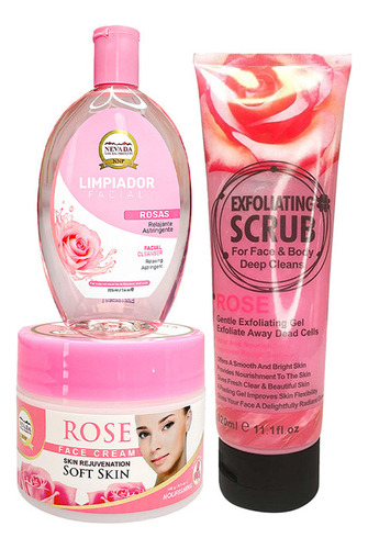 Combo De Rosas Exfoliante + Limpiador Y Crema Facial