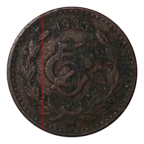 Moneda 5 Centavos 1933 Mexico Monograma