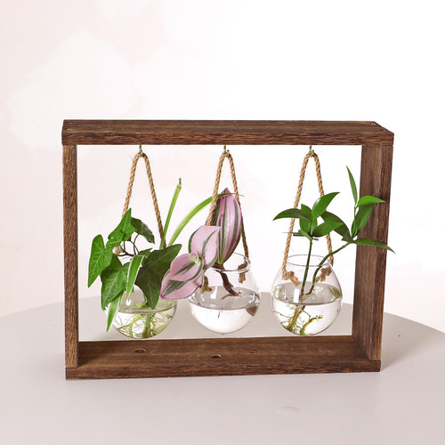 Florero De Vidrio Para Flores Soporte De Madera Moderno Para