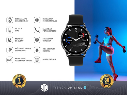 Smartwatch Reloj Inteligente Jd Andes Negro 1.32 Spo2 Cta-*