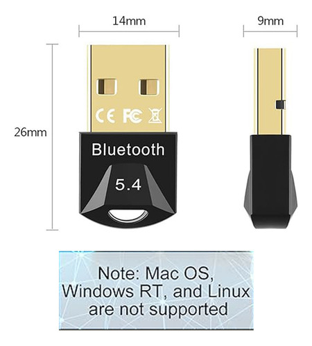 Adaptador Bluetooth Usb Bluetooth 5.4 Mini Adaptador Bluetooth Para Pc Teclado, Ratón,Altavoces Color Negro