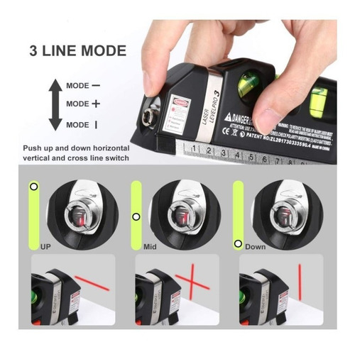 Imagen 4 de 9 de Nivel Laser Nivel Burbuja 3 Modos Flexometro