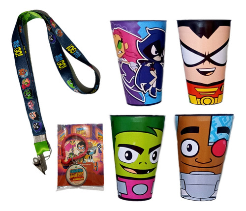 Kit Copo Cordão Chaveiro Jovens Titãs Teen Titans Dc Comics Azul-aço (Usado)