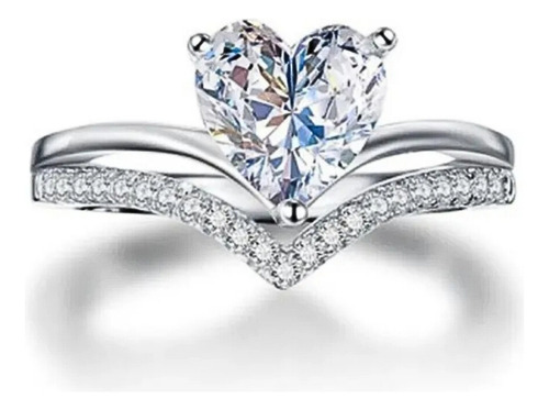 Anillo Promesa Para Mujer Corazón De Cristal Con Diamantes 