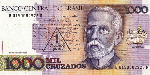 Billete Brasil 1 Cruzado Novo/1000 Cruzados Pick 216b  S/c