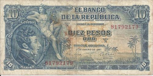 Colombia 10 Pesos 2 Enero 1961