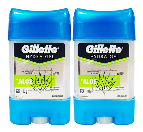 2 Desodorante Gillette Hydra Gel Aloe Vera 82g C/u