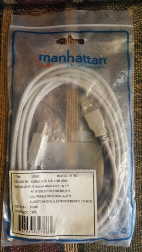 Cable Usb A / B - Impresora 3m Mod: 317863 Manhattan