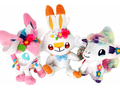 Conejo Hada Eevee Rainbow Pony Peluche 3 Piezas