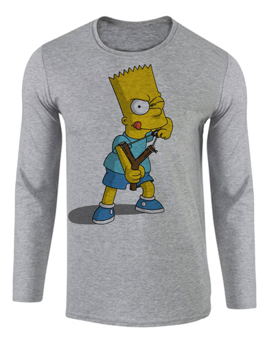 Camiseta Blusa Manga Longa Simpsons Bart Estilingue Homer