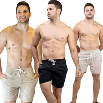 Comprar Kit 3 Short Linho Mauricinho Masculino Bermuda Praia Verão