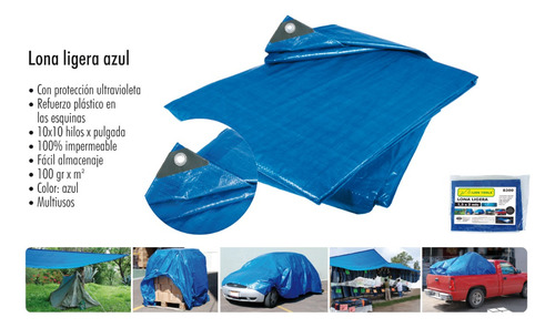 Lona Ligera Azul Multiusos 3x4 Metros Impermeable Protecc Uv