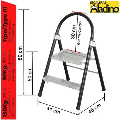 Imagen 2 de 3 de Escalera De Plataforma Aluminio 1.52m 4 Tramos Aladino