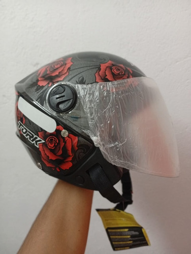 Cascos Protork New Liberty3 Importados. + Visor Oscuro!!! Negro Y Rojo Rosa M