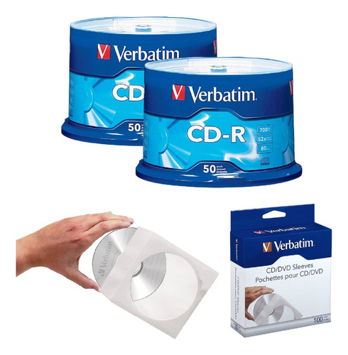 100 Cd-r Virgen + 100 Sobres De Papel Marca Verbatim