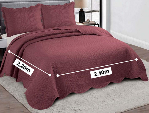 Kit Cobre Leito Veneza Casal Padrão Cama Box Cores Cor Bordô Colcha Cobre Leito Lisa