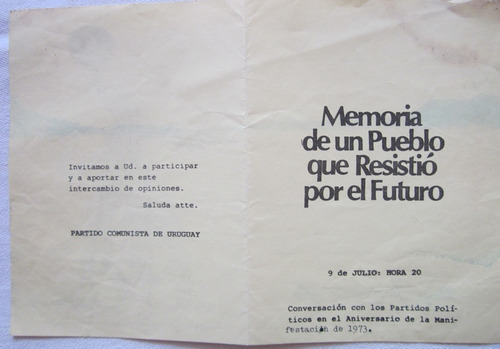 Antigua Invitacion Partido Comunista Aniv Manifestacion 1973