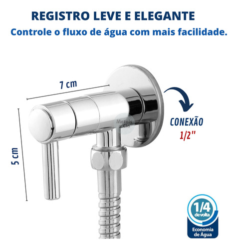 Ducha Higiênica Luxo Com Acionamento 1/4 Volta C65 Acabamento Fosco Cor Prateado