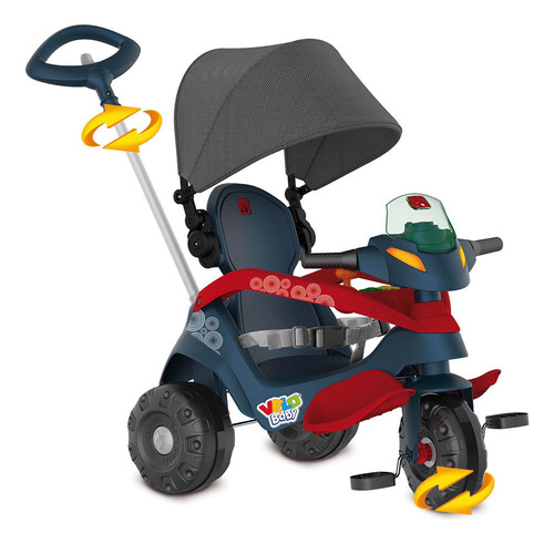 Triciclo Velobaby Reclinavel Com Capota Para Passeio e Pedal Azul Bandeirante