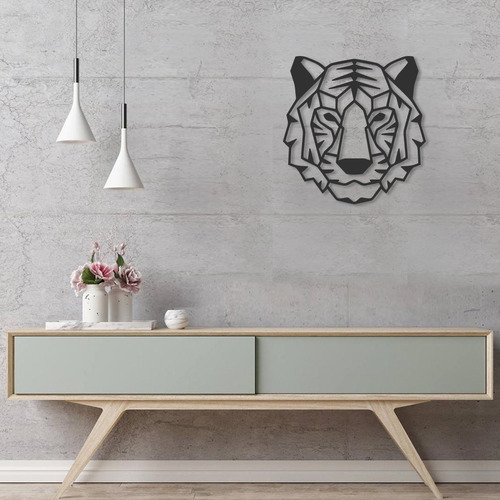 Imagen 2 de 4 de Cuadro Decorativo En Madera Calada Tigre Geo Mural