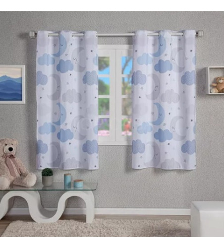 Juego De Cortinas Infantil Nubes Celestes En Tejido