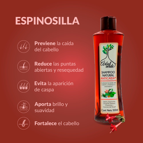 Caja 12 Pzs De Shampoo Natural Anticaída Árbol Verde 500 Ml