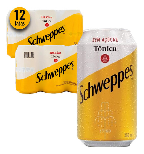 Água Tônica Schweppes Sem Açúcar 350ml (12 Latas) Kit