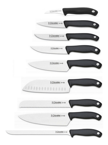 Set Combo Completo 9 Cuchillos 3 Claveles Evo Chef  
