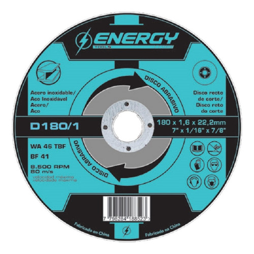 Disco Corte Acero Inox. 7'' 1.8 Mm 10 Uni. Energy Ferreplus
