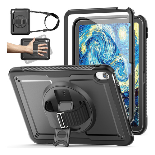 Funda Para Ipad A16 11 10.9 Pulgadas Negra Con Protector Negro