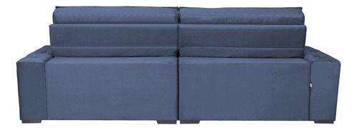 Sofá Austin 2,22m Retrátil, Reclinável com Molas no Assento e Almofadas, Suede Azul Cama inBox