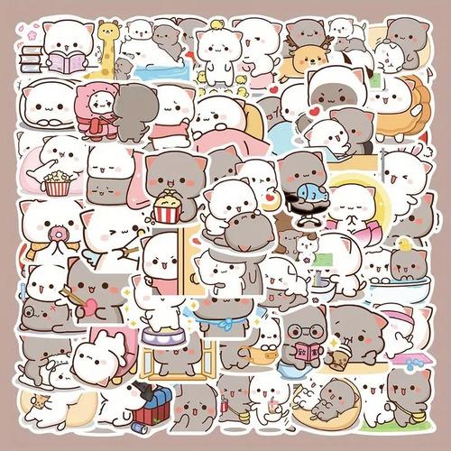 Pack 60 Stickers Gato Blanco