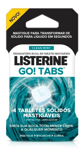 Tablete Mastigável Listerine Go! Tabs Clean Mint 4 Unidades