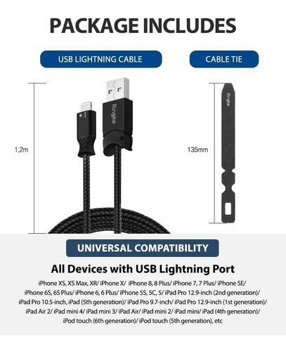 Cable Para iPhone Ringke Usb Smart Fish Reforzado Negro