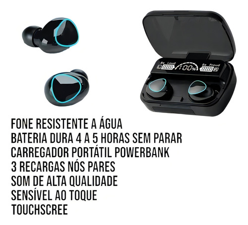 Fone De Ouvido Bluetooth Tws M10 C/ Power Bank 2000mah