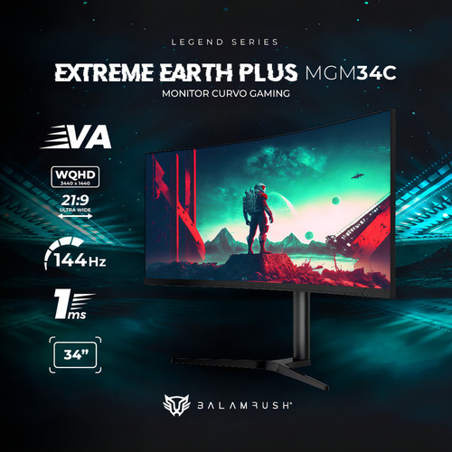 Monitor Gamer Curvo Balam Rush Extreme Earth Plus BR-939416 34 Pulgadas 144 Hz 1ms Color Negro