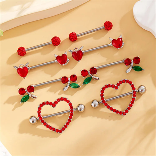 4 Pares De Piercings Con Forma De Corazón Y Barra Para Pezon