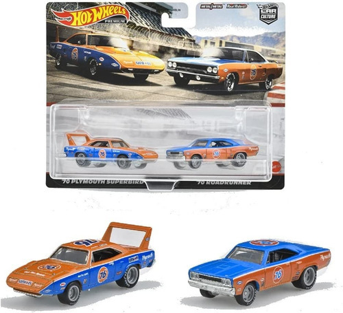 Pacote Hot Wheels Premium com 2 unidades Plymouth Superbird e Roadrunner Color Laranja Claro