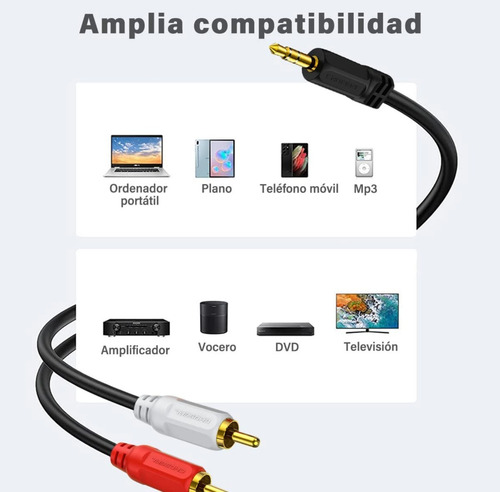 Imagen 4 de 7 de Cable Audio Auxiliar 3.5mm A Rca Gio 1.5 Mts Chapado En Oro