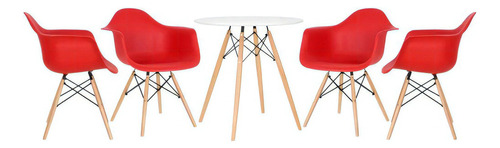 Conjunto Jantar Eames Mesa 70 Cm 4 Cadeiras Daw Cores Cor Mesa branco com cadeiras vermelho